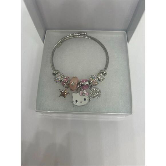💗 Hello Kitty Pink Charm Bracelet – Silver Tone – Sparkly Beads & Charms – Gift - Picture 1 of 1